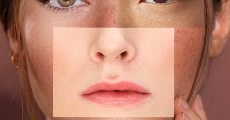 Close-up of a face with feature patches, micro expressions vs face reading